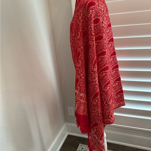 Red and Beige  Paisley Scarf 72” x 36” - Picture 3 of 7